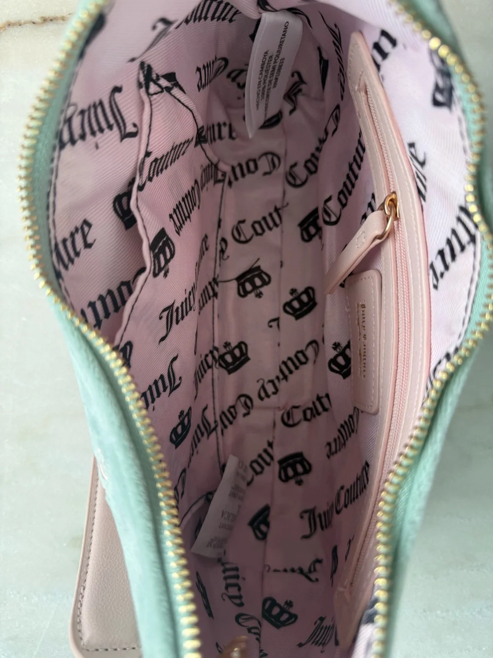 Juicy Couture NWT New Love Chapter Velour Shoulder Bag Frosty Green Pink Y2K